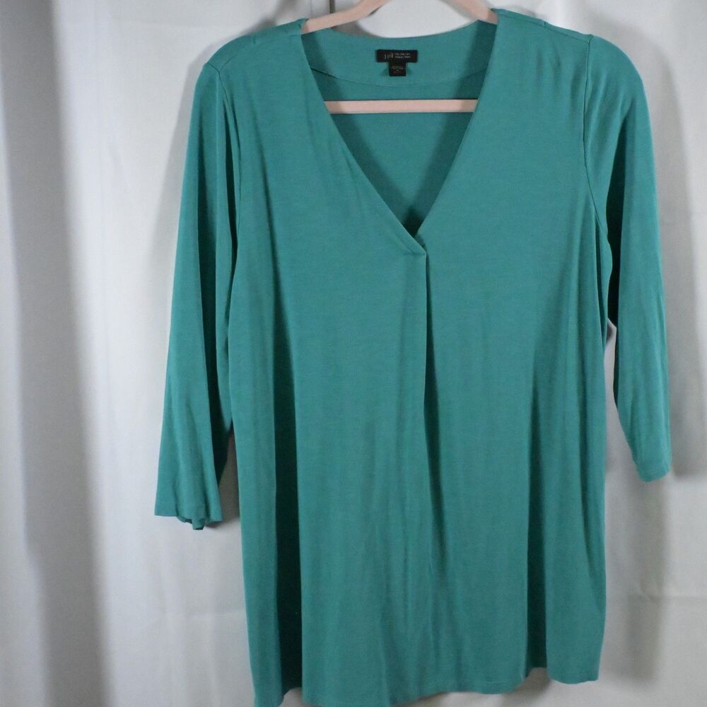 J Jill Wearever Collection Womens Medium Petite Teal V-Neck 3/4 Sleeve‎ Blouse